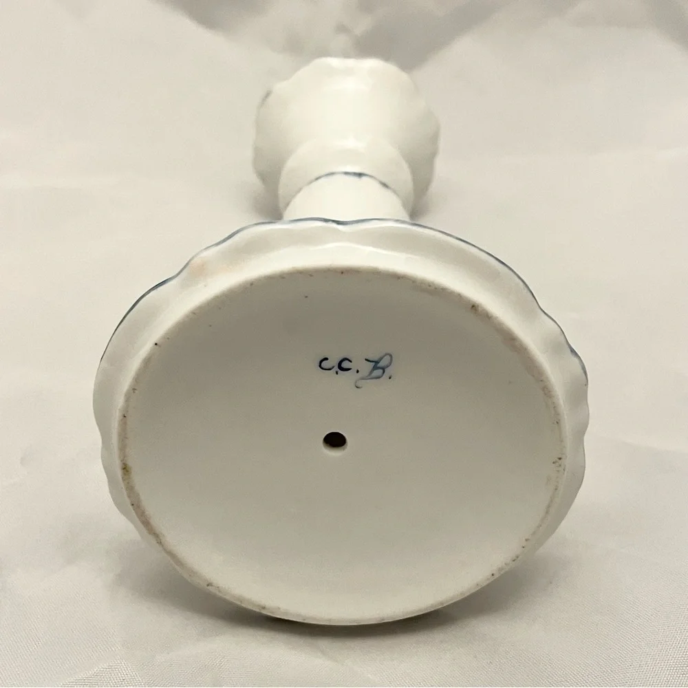 Farmhouse Style Candlestick, Blue & White Windmills, Signed on Bottom, VTG EUC
